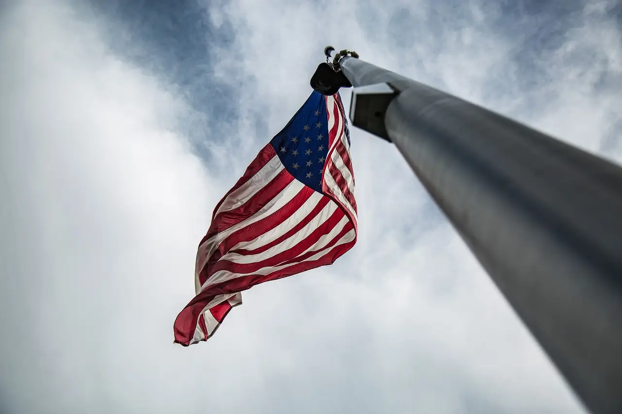 flag, united states, us, clouds, sky, nature, freedom, democracy, flag pole, sovereignty, state, nation